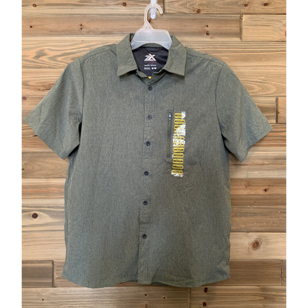 ZEROXPOSUR TRAVEL SERIES Green Short Sleeve Button Down Shirt Men's Size M
